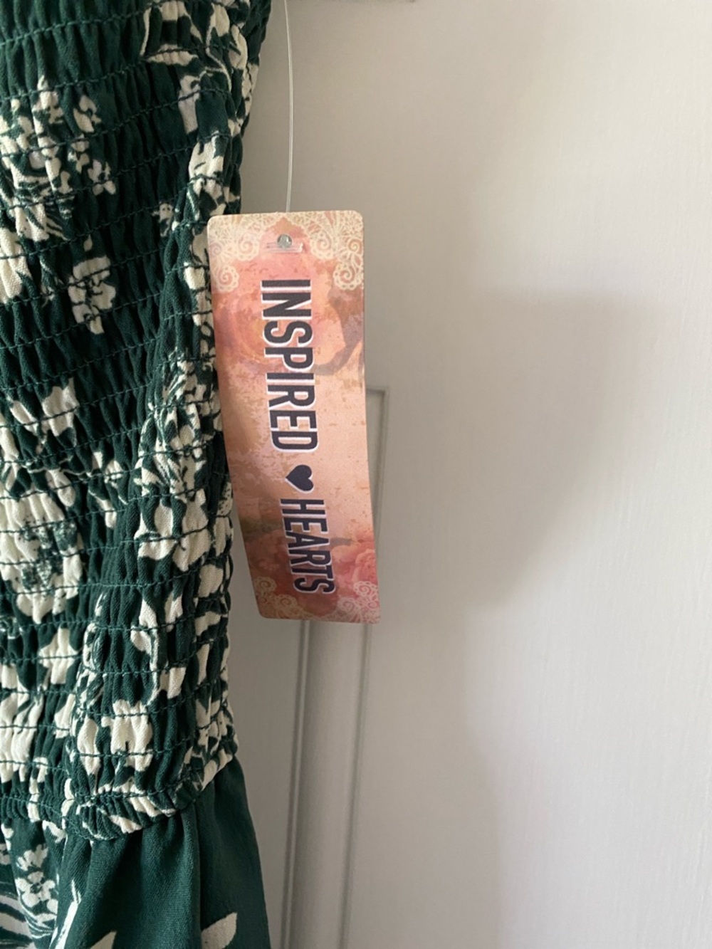 Inspired Hearts Green Floral Smocked Jumpsuit NWT - Picture 5 of 7